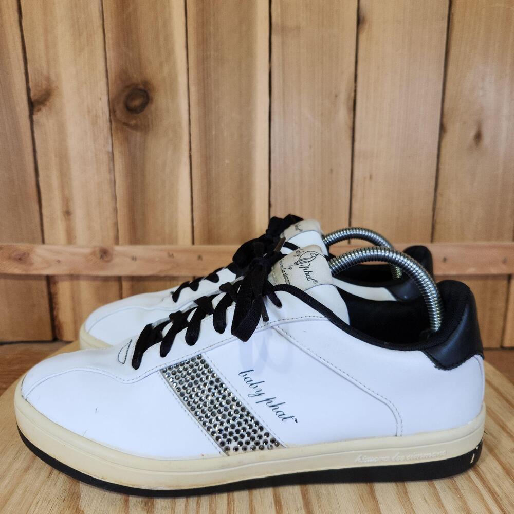 Y2K Baby Phat Rhinestone Shoes Womens 10 White Low Top Walking Casual Sneakers